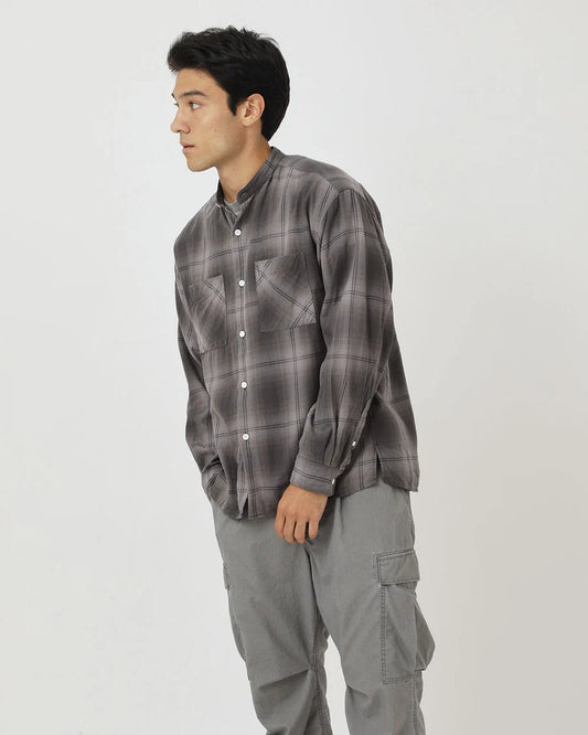 nonnative | OFFICER STAND COLLAR L/S SHIRT COTTON TWILL OMBRE CHECK by Rafu