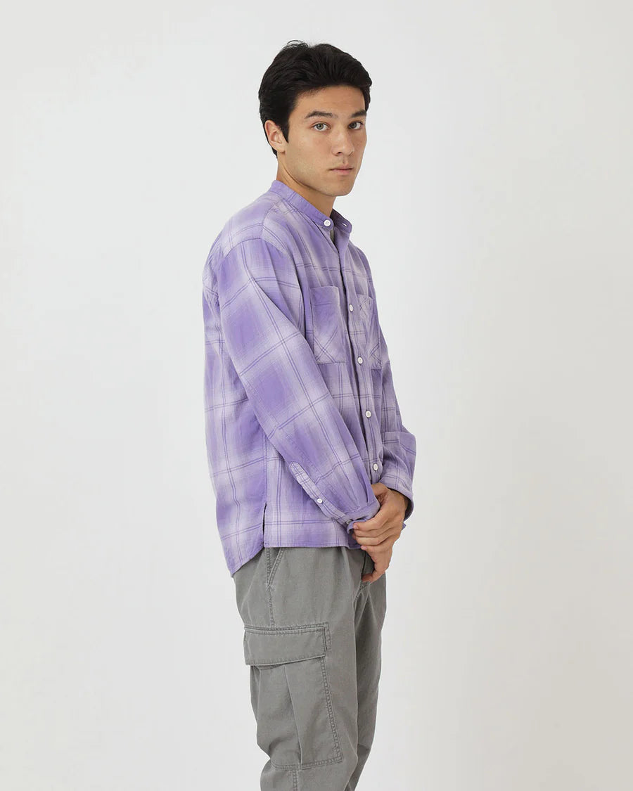 nonnative | OFFICER STAND COLLAR L/S SHIRT COTTON TWILL OMBRE CHECK by Rafu